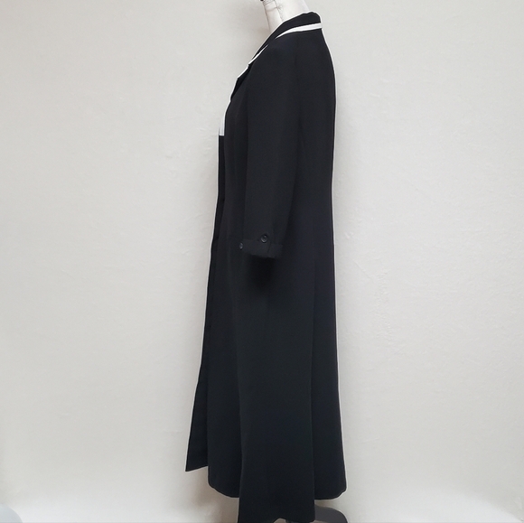 Vintage 80s Studio 1 Black White Trim Ruffle Hem Quarter Sleeve Trenchcoat Dress - Picture 8 of 13